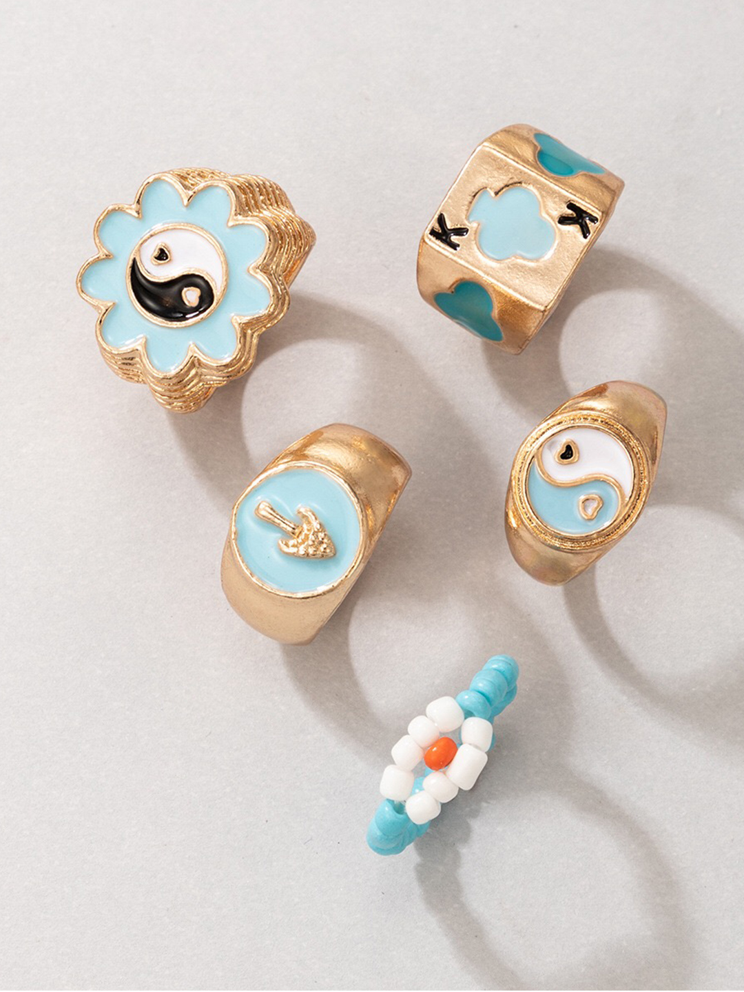 YouBella Jewellery Gold Plated Enamelled Combo of Rings for Girls and Women (Style 6)