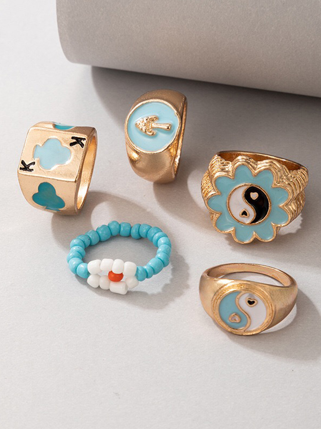 YouBella Jewellery Gold Plated Enamelled Combo of Rings for Girls and Women (Style 6)