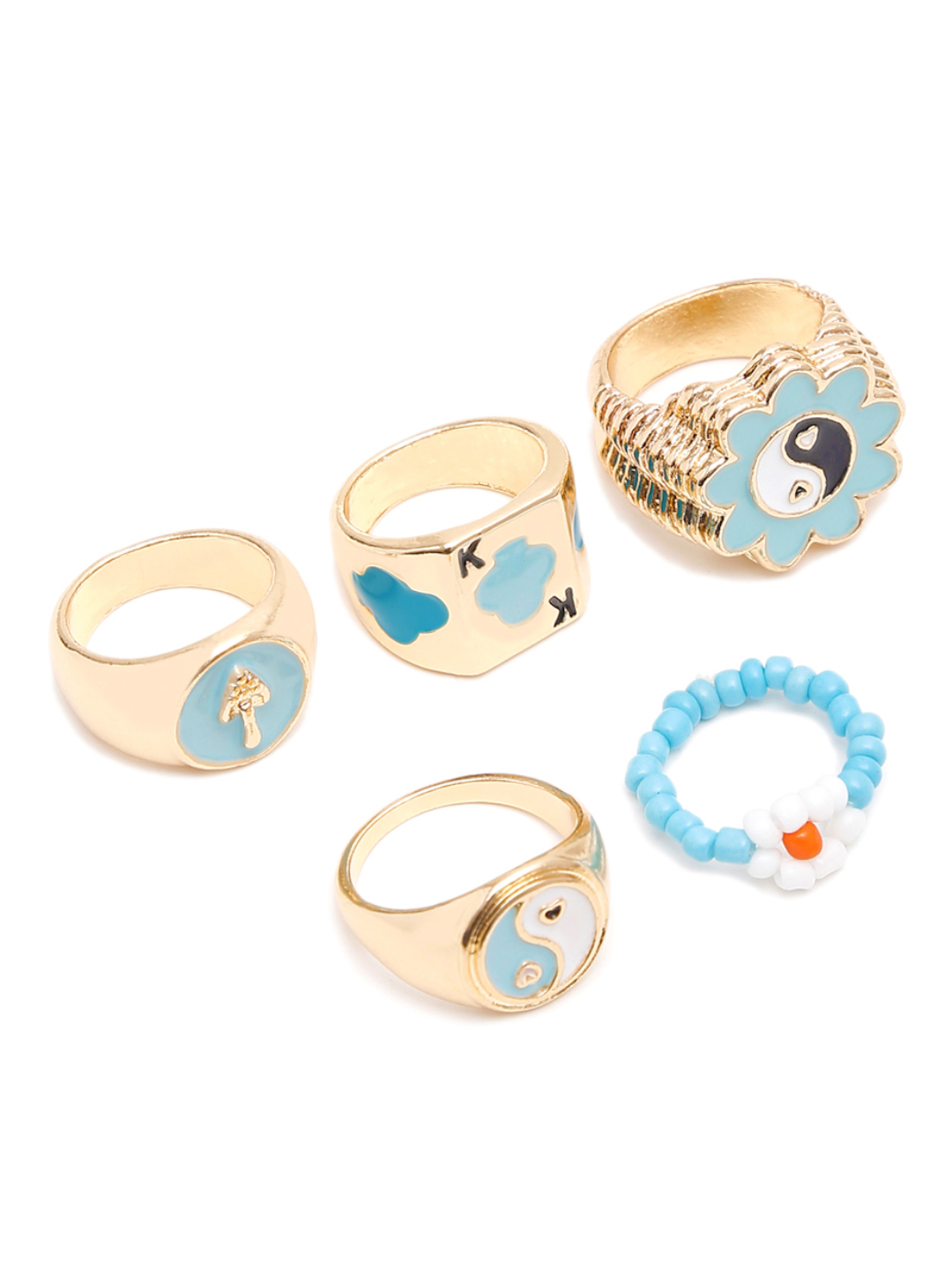 YouBella Jewellery Gold Plated Enamelled Combo of Rings for Girls and Women (Style 6)