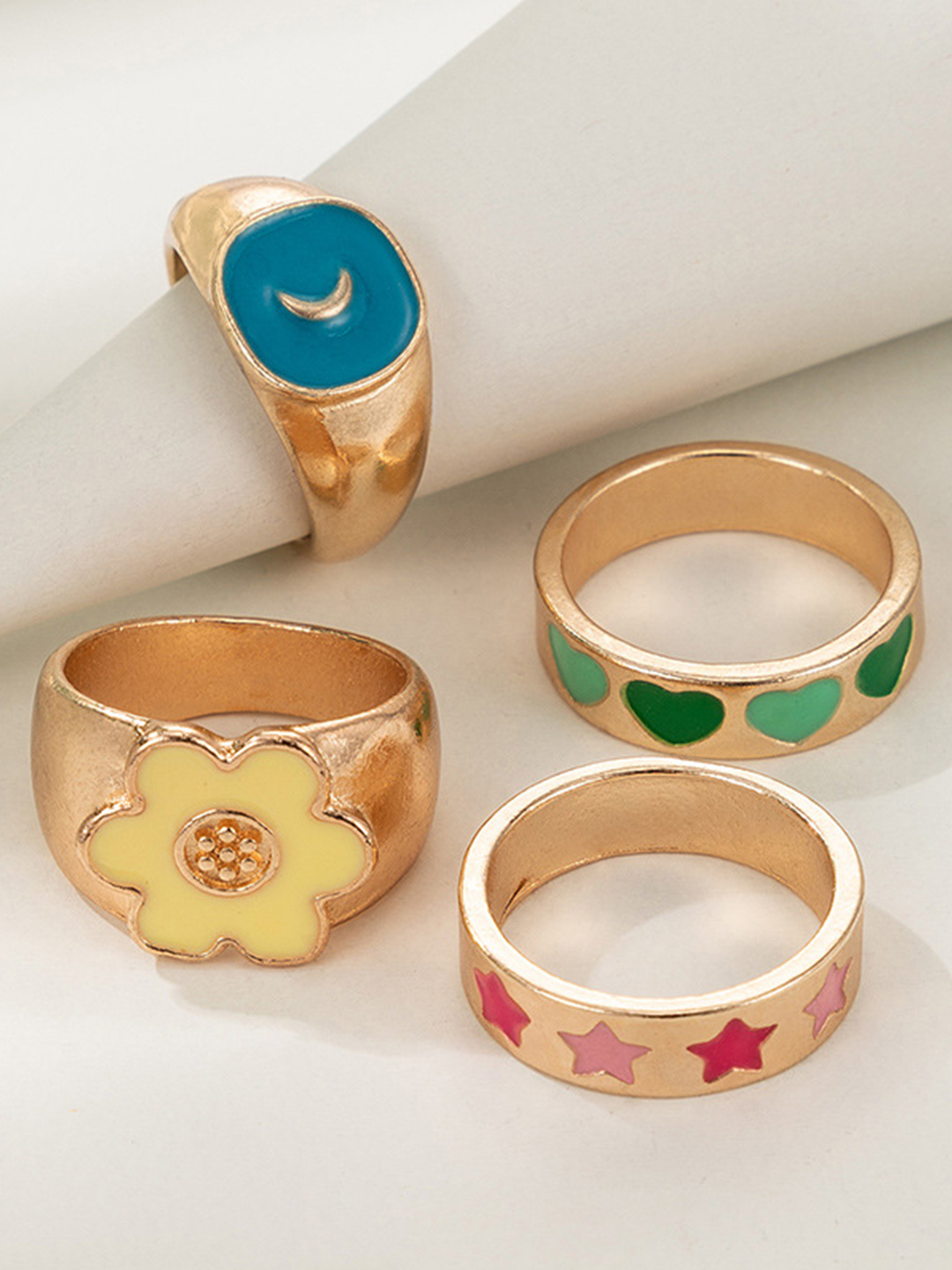 YouBella Jewellery Gold Plated Enamelled Combo of Rings for Girls and Women (Combo 1)