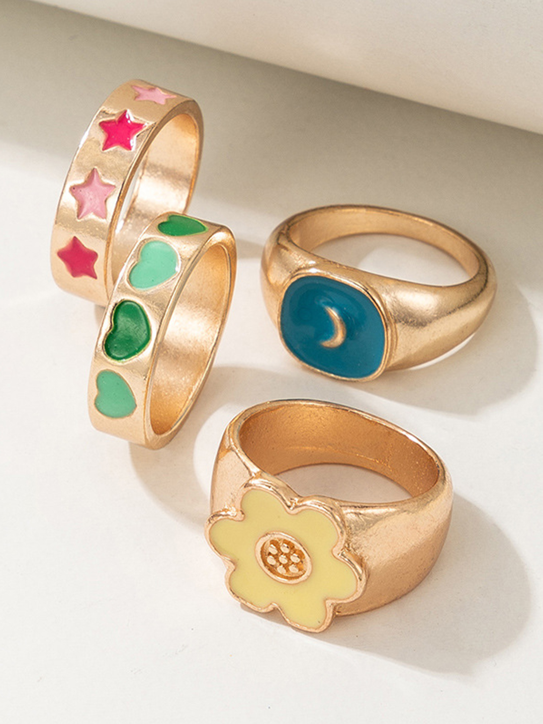 YouBella Jewellery Gold Plated Enamelled Combo of Rings for Girls and Women (Combo 1)