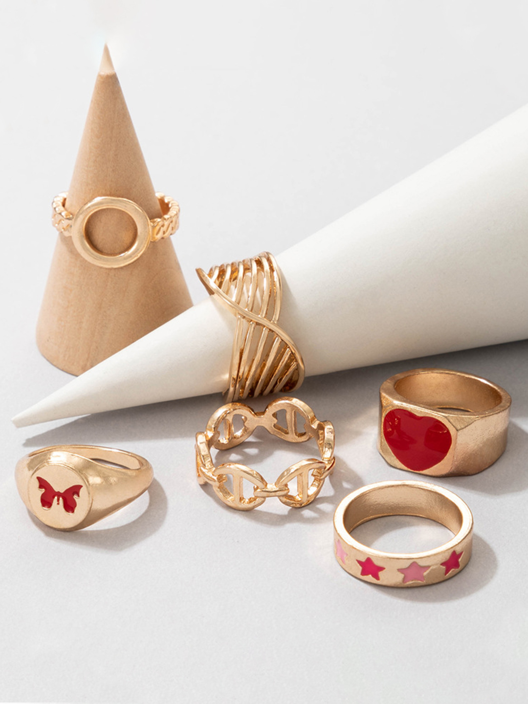 YouBella Jewellery Gold Plated Enamelled Combo of Rings for Girls and Women (Combo 7)
