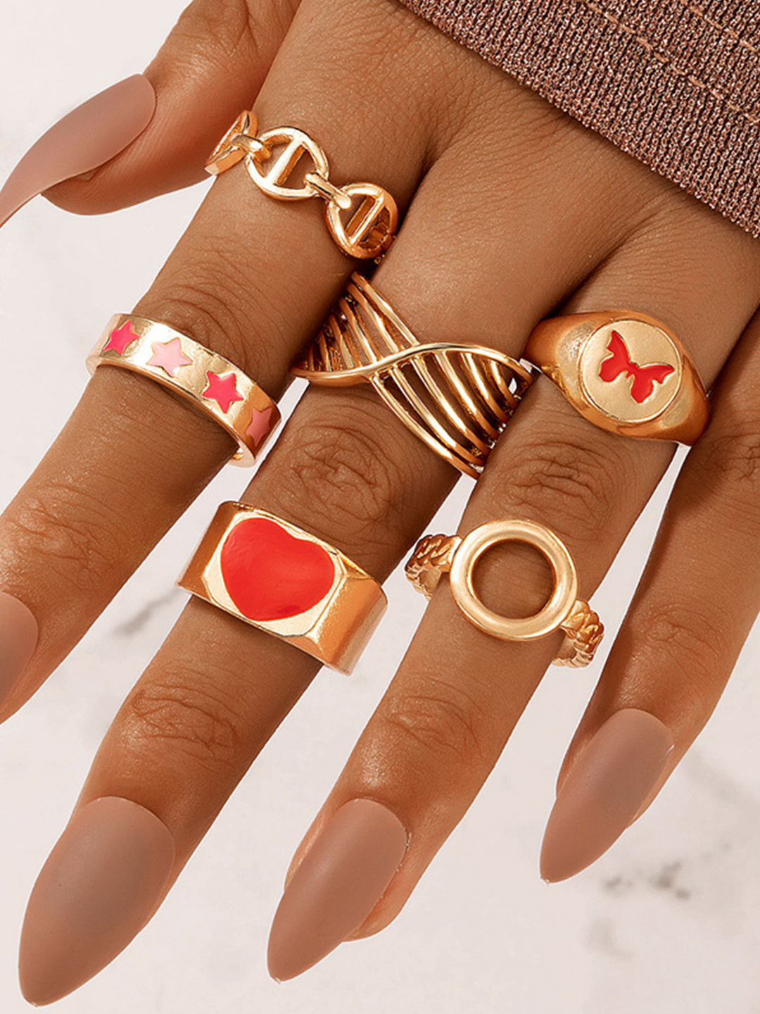 YouBella Jewellery Gold Plated Enamelled Combo of Rings for Girls and Women (Combo 7)