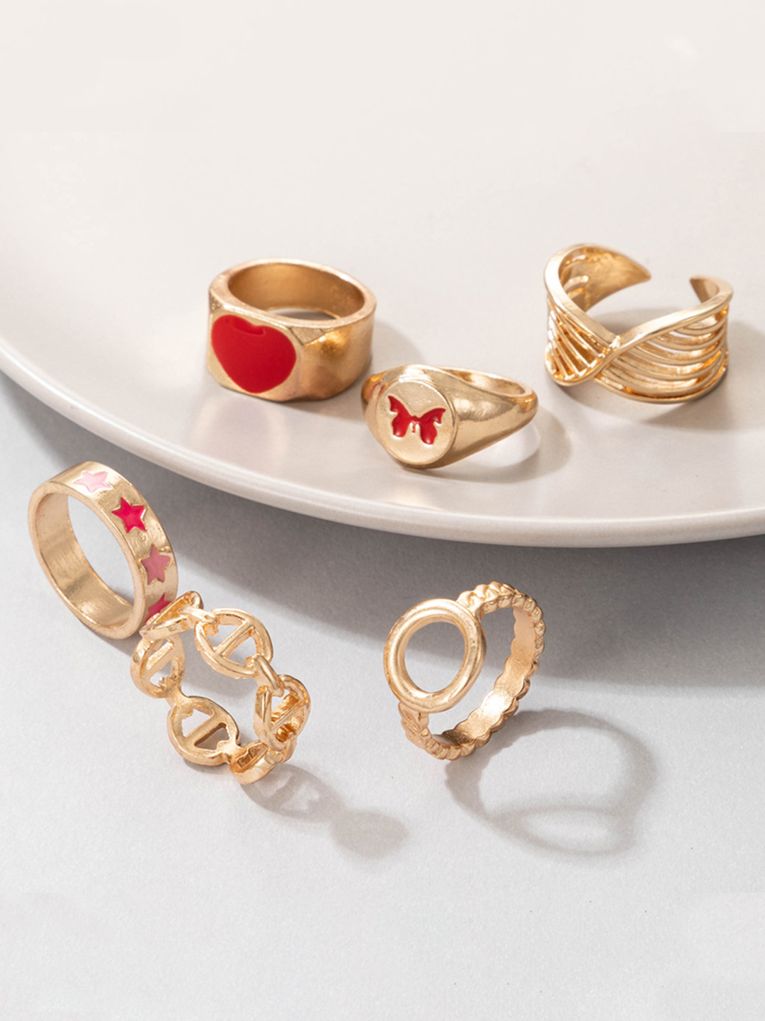 YouBella Jewellery Gold Plated Enamelled Combo of Rings for Girls and Women (Combo 7)