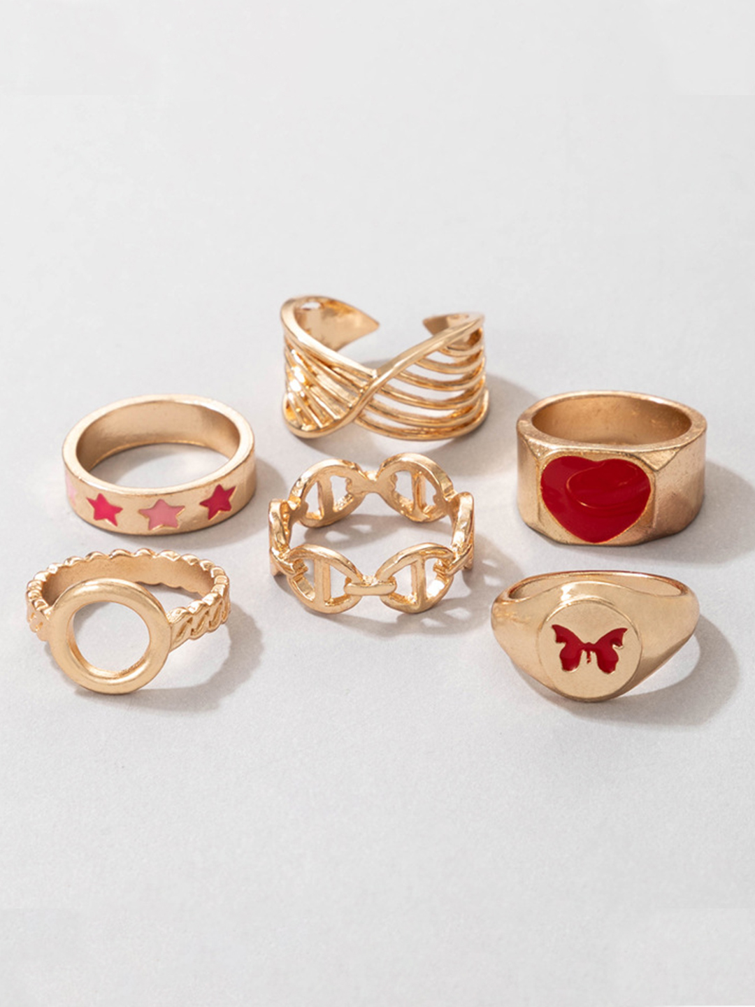 YouBella Jewellery Gold Plated Enamelled Combo of Rings for Girls and Women (Combo 7)