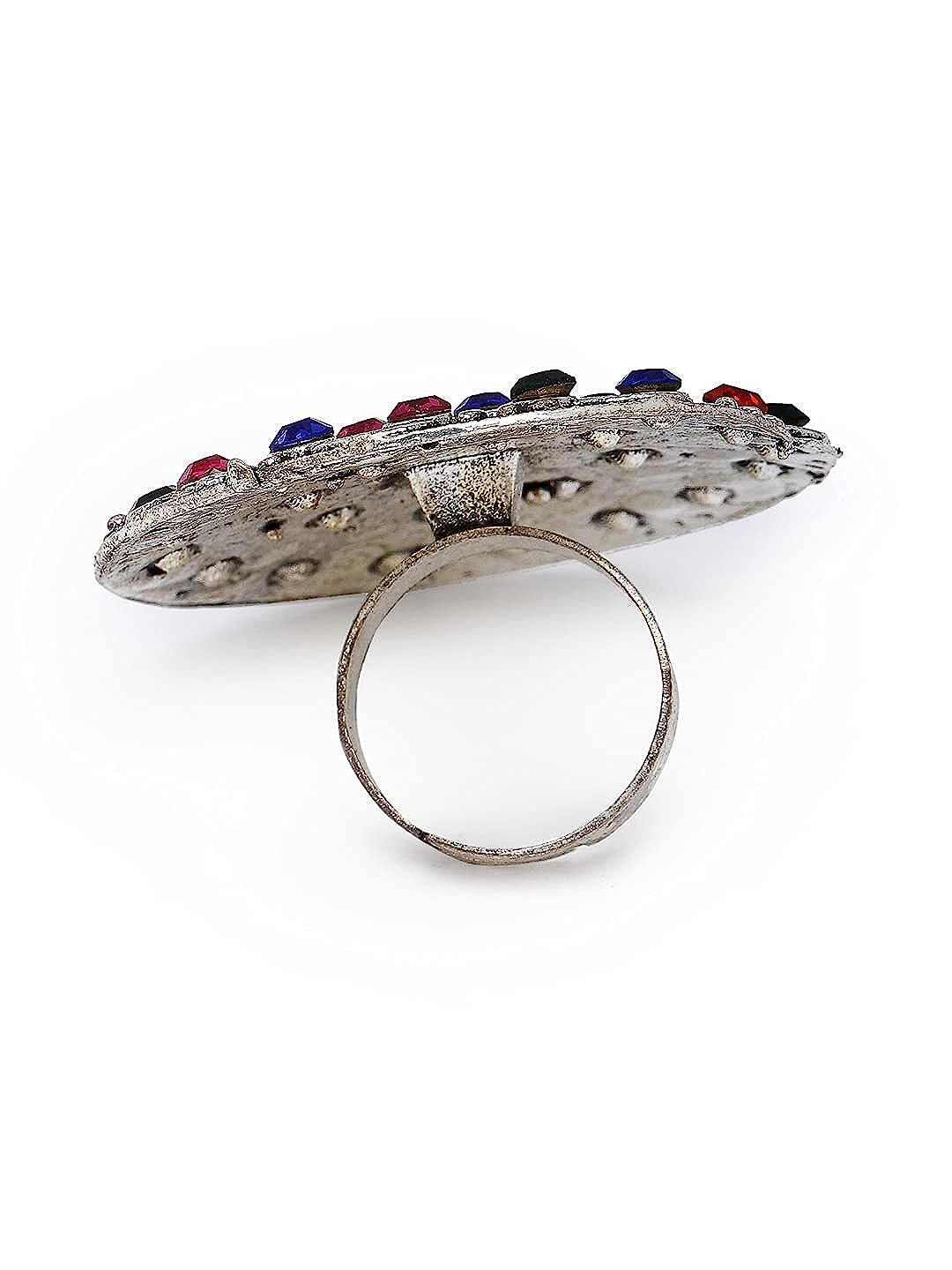 YouBella Jewellery Oxidised Silver Afghani Combo of 3 Rings for Girls and Women (Multi-Color) (YBRG_20157)