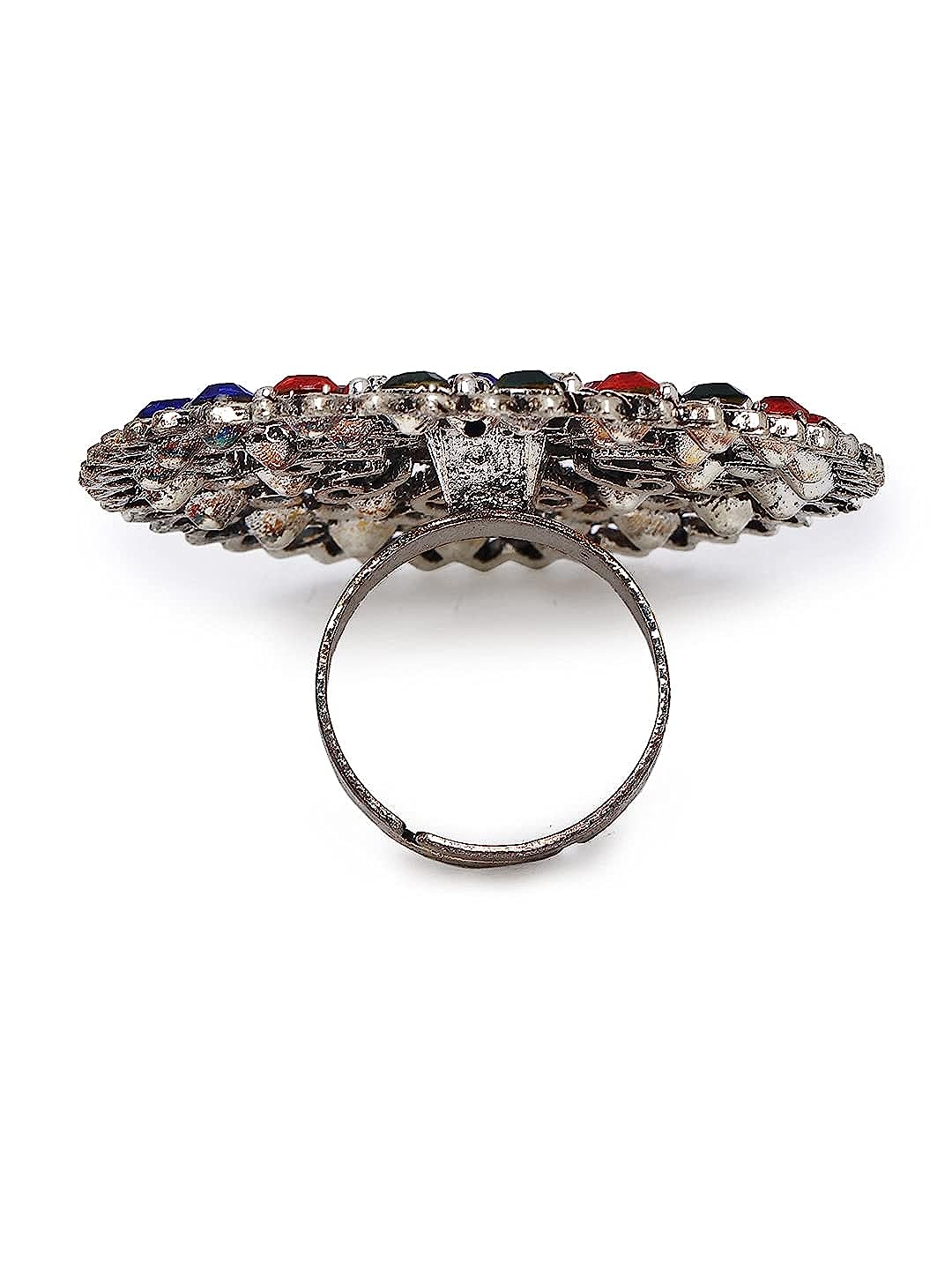 YouBella Jewellery Oxidised Silver Afghani Combo of 3 Rings for Girls and Women (Multi-Color) (YBRG_20157)