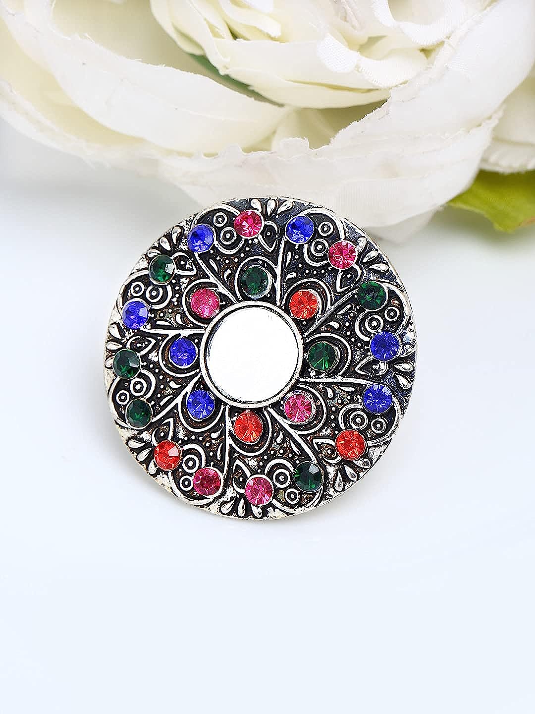 YouBella Jewellery Oxidised Silver Afghani Combo of 3 Rings for Girls and Women (Multi-Color) (YBRG_20158)
