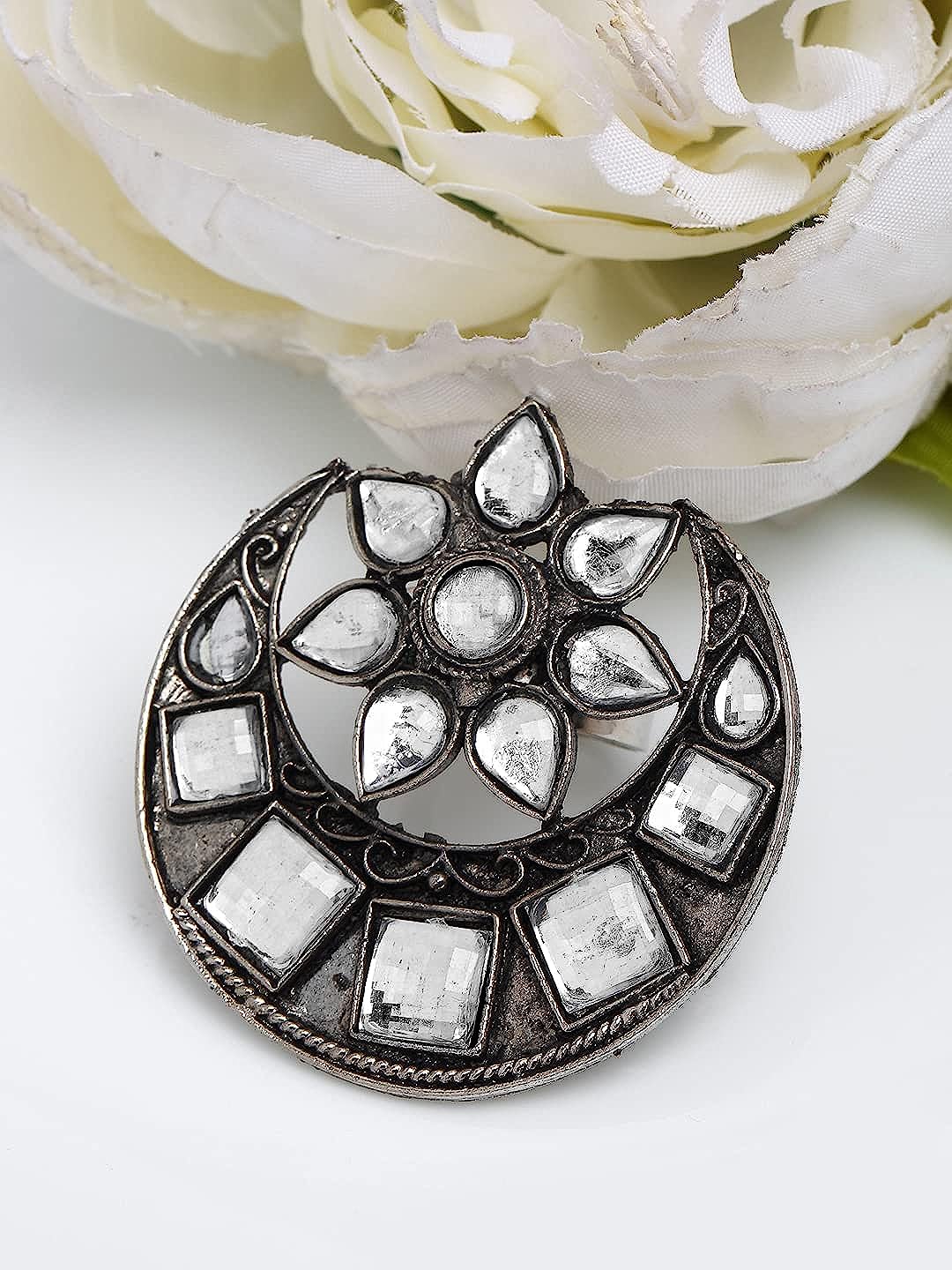 YouBella Jewellery Oxidised Silver Afghani Combo of 3 Rings for Girls and Women (Multi-Color) (YBRG_20158)