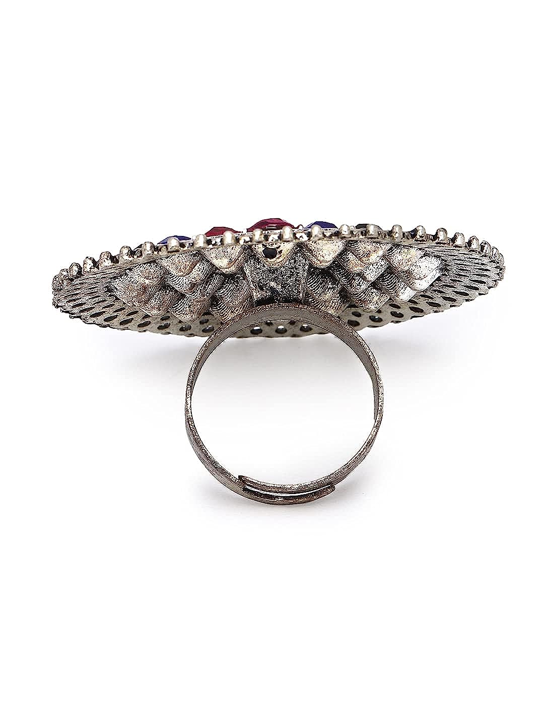 YouBella Jewellery Oxidised Silver Afghani Combo of 3 Rings for Girls and Women (Multi-Color) (YBRG_20158)