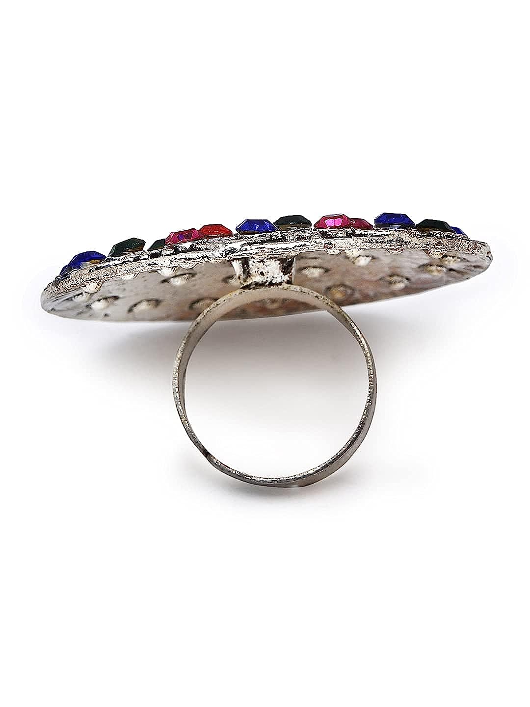 YouBella Jewellery Oxidised Silver Afghani Combo of 3 Rings for Girls and Women (Multi-Color) (YBRG_20158)