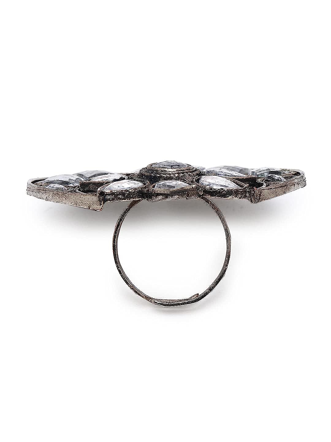 YouBella Jewellery Oxidised Silver Afghani Combo of 3 Rings for Girls and Women (Multi-Color) (YBRG_20158)