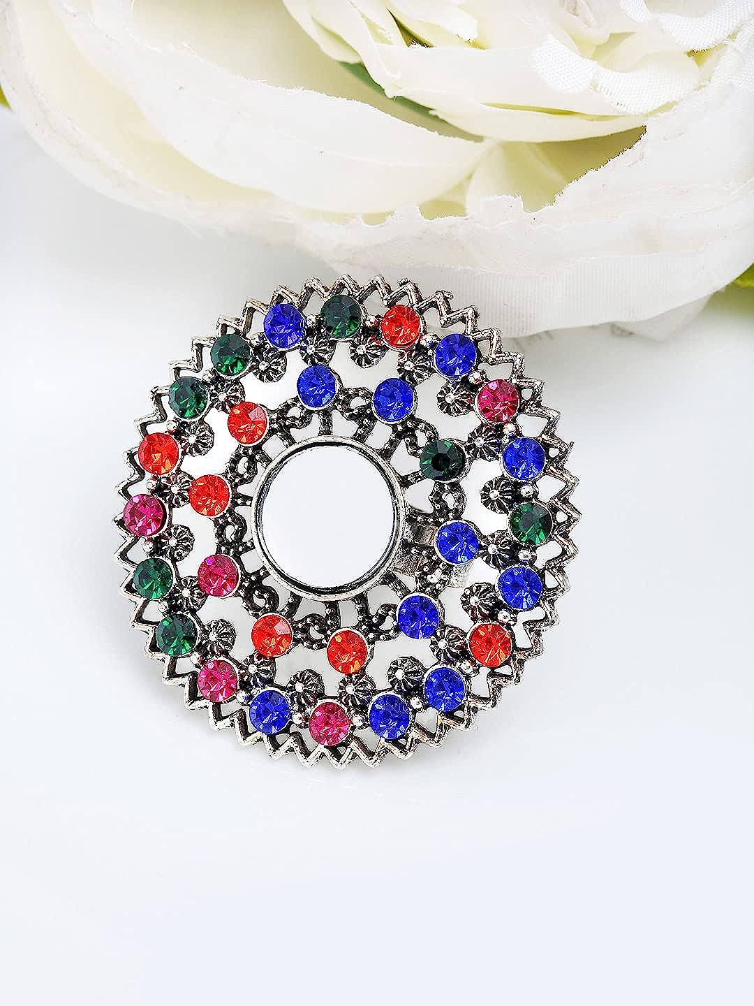 YouBella Jewellery Oxidised Silver Afghani Combo of 3 Rings for Girls and Women (Multi-Color) (YBRG_20159)