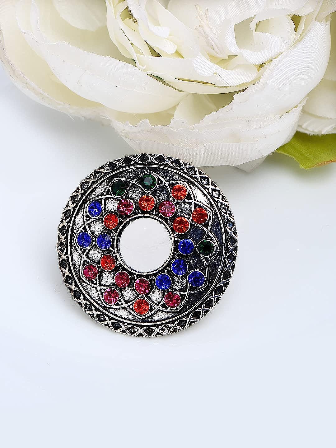YouBella Jewellery Oxidised Silver Afghani Combo of 3 Rings for Girls and Women (Multi-Color) (YBRG_20159)