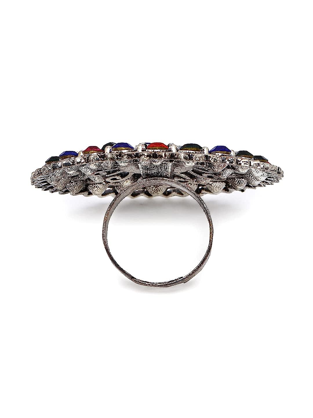 YouBella Jewellery Oxidised Silver Afghani Combo of 3 Rings for Girls and Women (Multi-Color) (YBRG_20159)