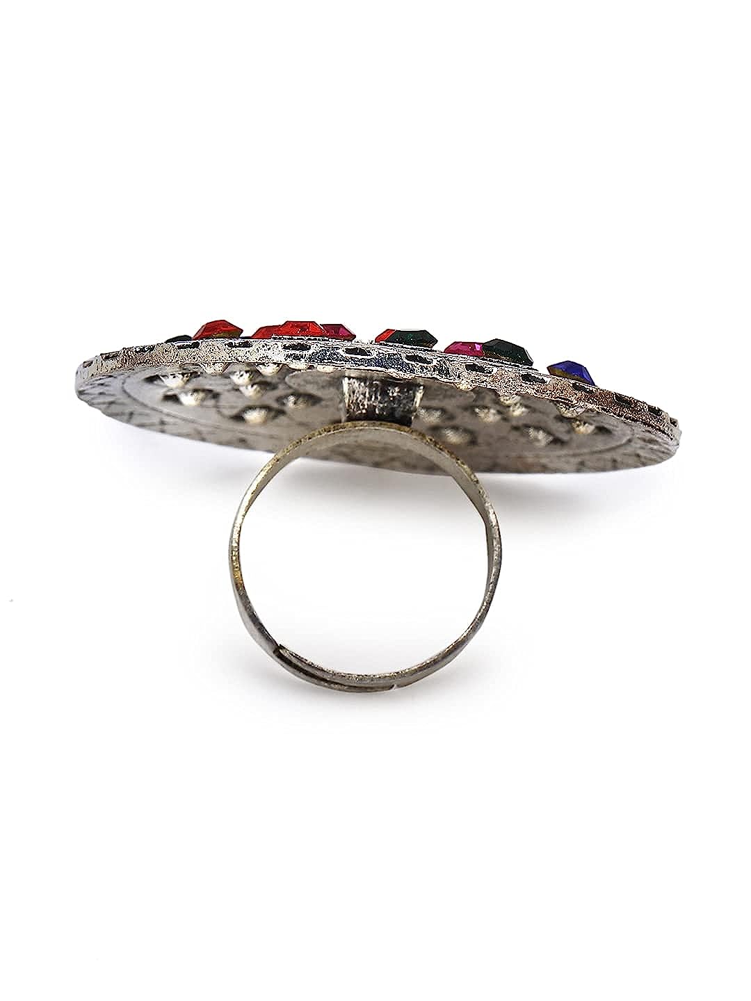 YouBella Jewellery Oxidised Silver Afghani Combo of 3 Rings for Girls and Women (Multi-Color) (YBRG_20159)