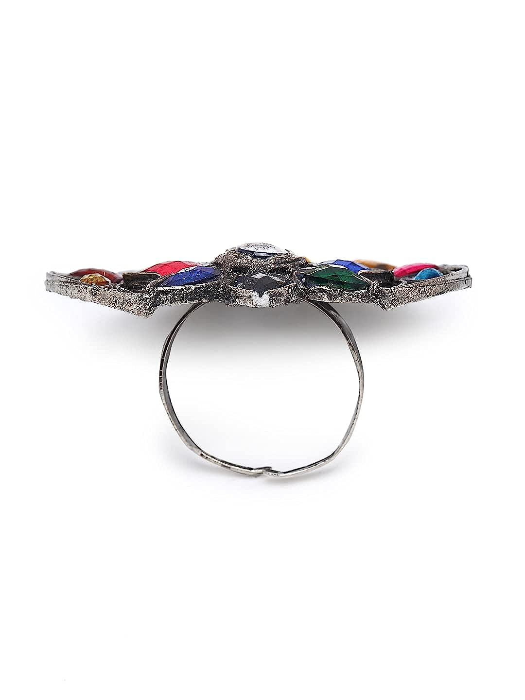 YouBella Jewellery Oxidised Silver Afghani Combo of 3 Rings for Girls and Women (Multi-Color) (YBRG_20159)