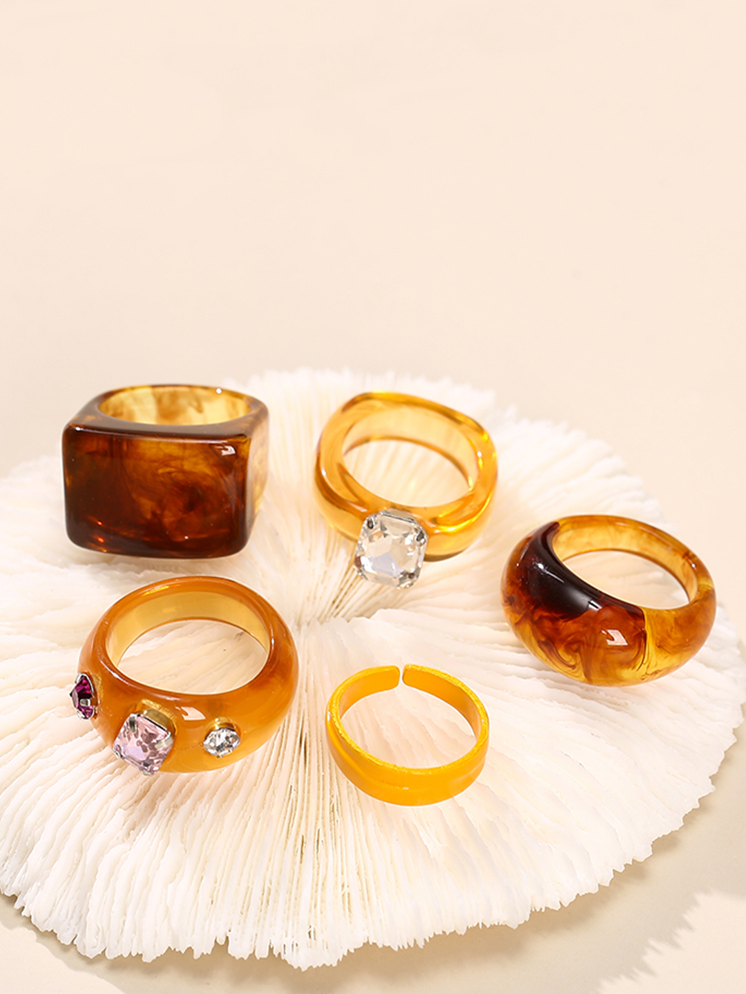 YouBella Jewellery Combo of 5 Rings for Girls and Women (Brown) (YBRG_20160)