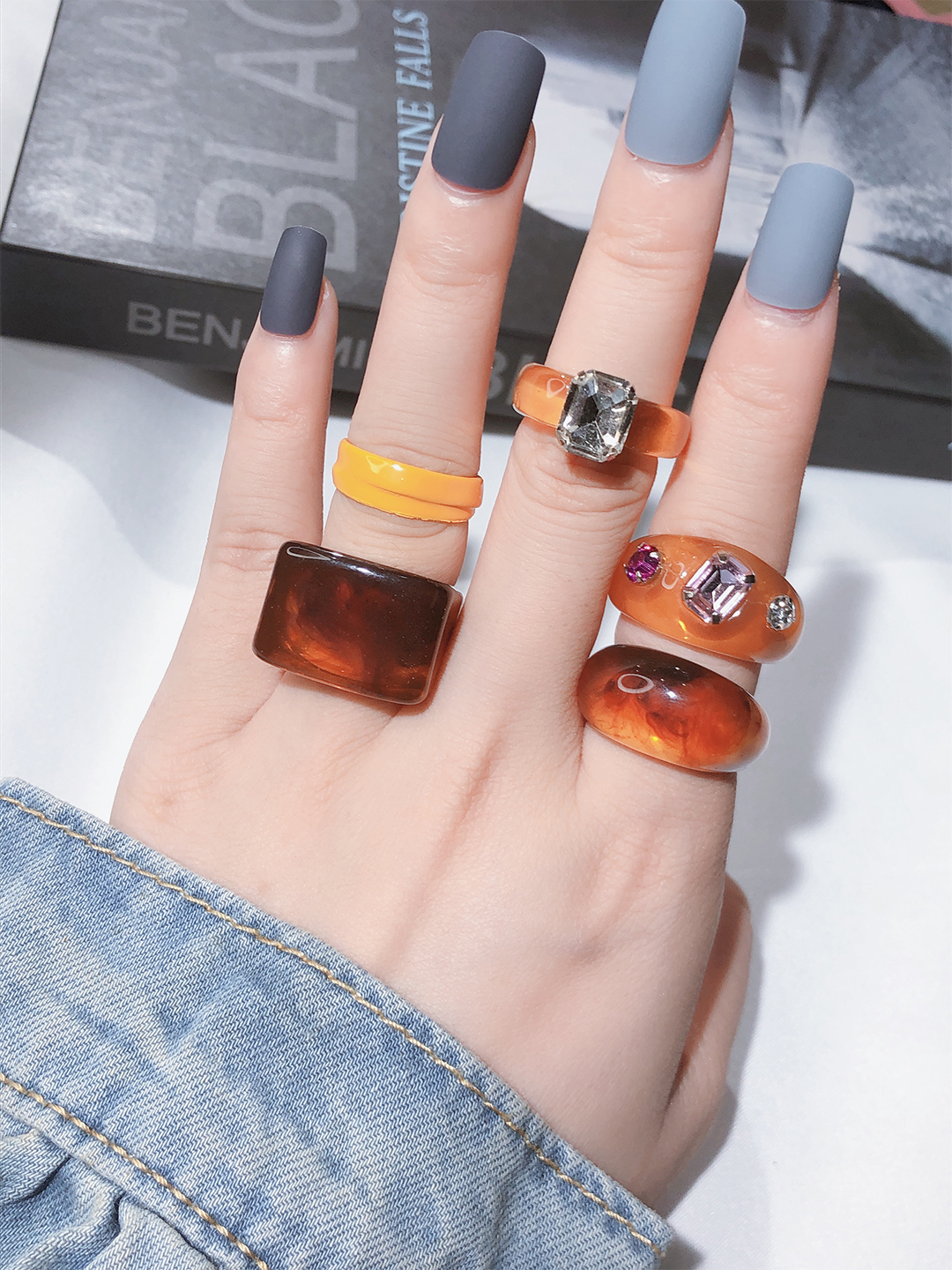 YouBella Jewellery Combo of 5 Rings for Girls and Women (Brown) (YBRG_20160)