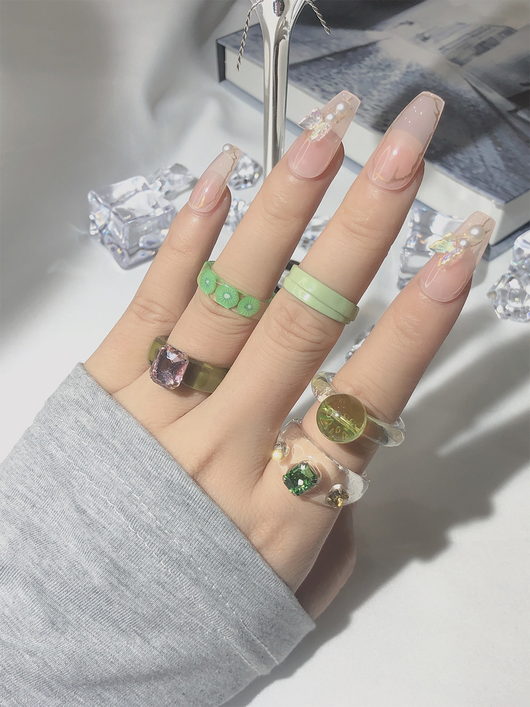 YouBella Jewellery Combo of 5 Rings for Girls and Women (Green) (YBRG_20161)