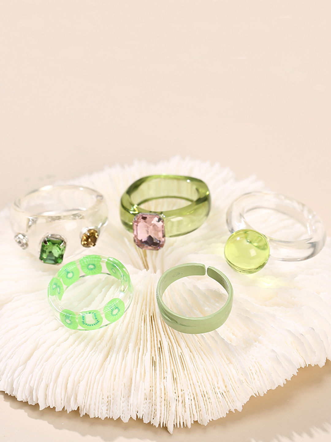 YouBella Jewellery Combo of 5 Rings for Girls and Women (Green) (YBRG_20161)