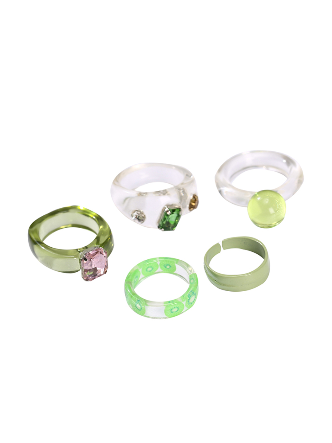YouBella Jewellery Combo of 5 Rings for Girls and Women (Green) (YBRG_20161)