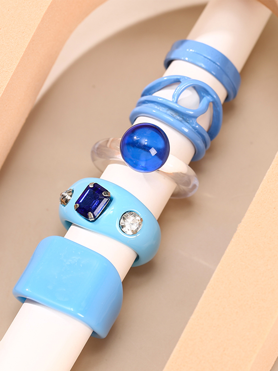 YouBella Jewellery Combo of 5 Rings for Girls and Women (Blue) (YBRG_20162)