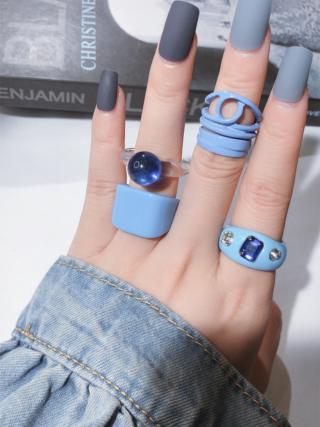 YouBella Jewellery Combo of 5 Rings for Girls and Women (Blue) (YBRG_20162)