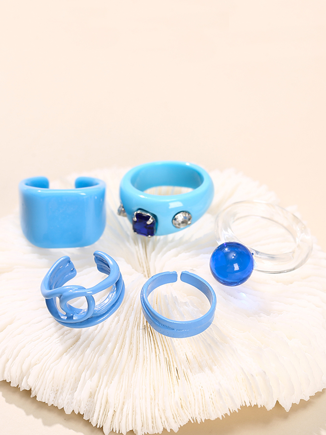 YouBella Jewellery Combo of 5 Rings for Girls and Women (Blue) (YBRG_20162)