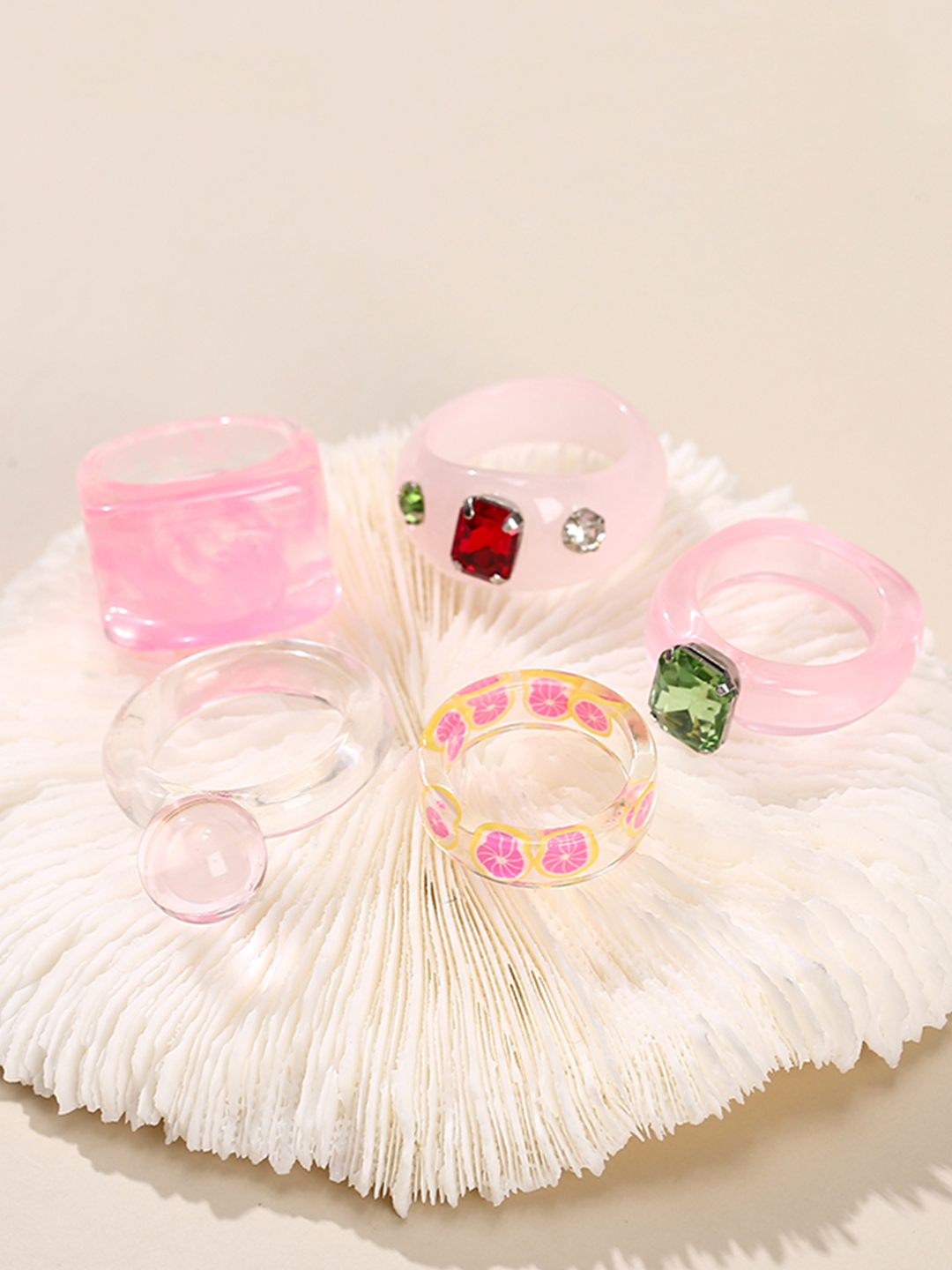 YouBella Jewellery Combo of 5 Rings for Girls and Women (Pink) (YBRG_20163)