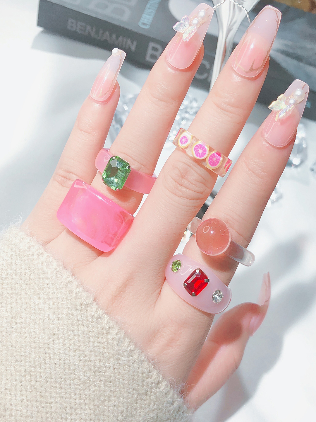 YouBella Jewellery Combo of 5 Rings for Girls and Women (Pink) (YBRG_20163)
