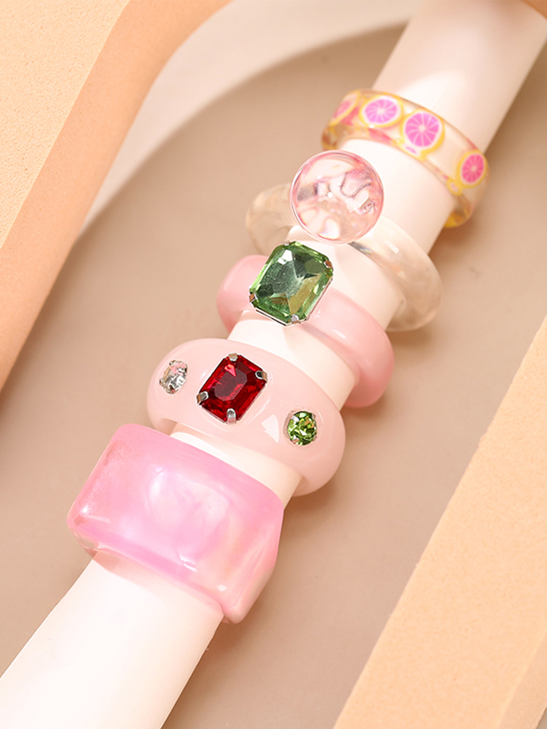 YouBella Jewellery Combo of 5 Rings for Girls and Women (Pink) (YBRG_20163)