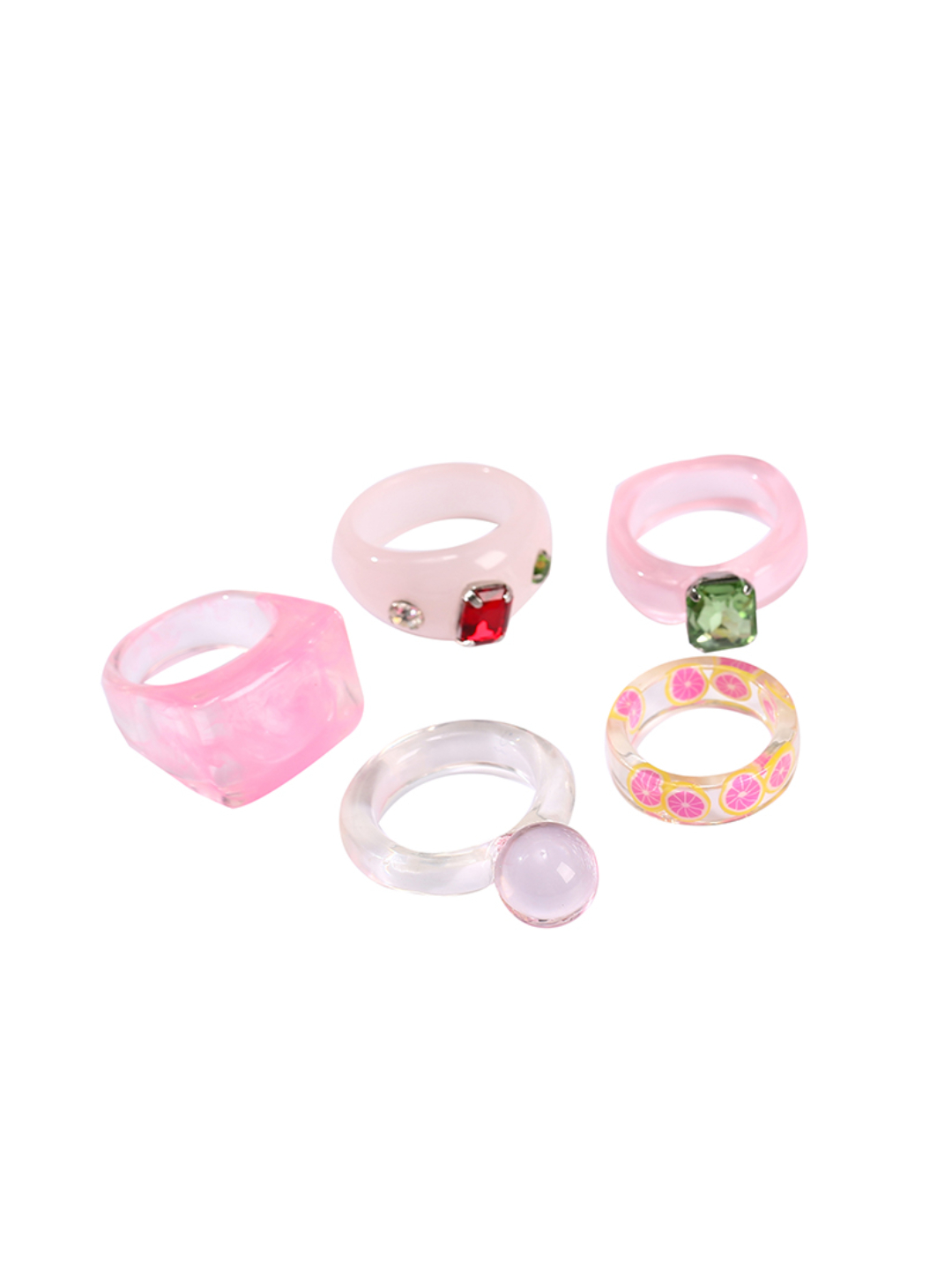 YouBella Jewellery Combo of 5 Rings for Girls and Women (Pink) (YBRG_20163)
