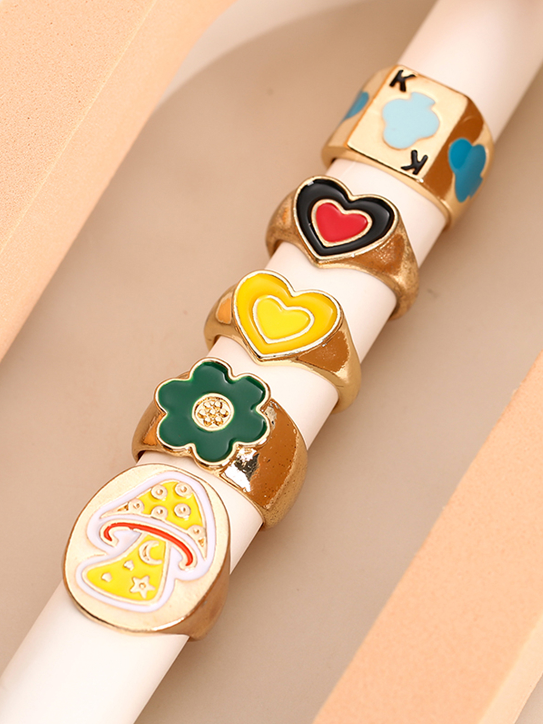 YouBella Jewellery Gold Plated Combo of 5 Rings for Girls and Women (Multicolor) (YBRG_20164)