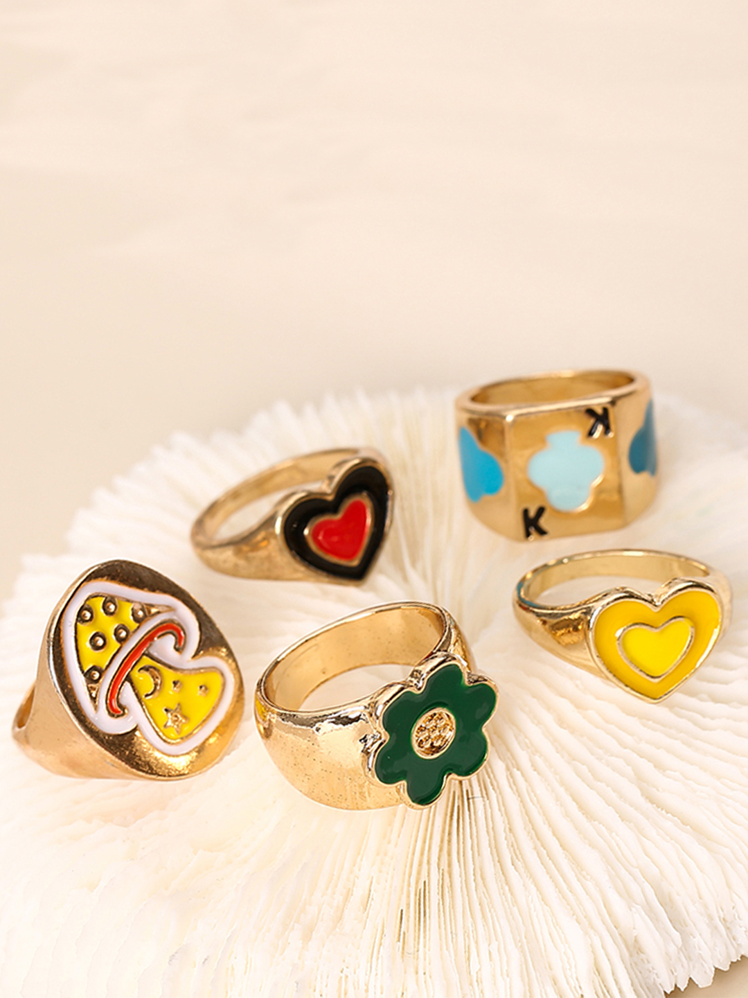 YouBella Jewellery Gold Plated Combo of 5 Rings for Girls and Women (Multicolor) (YBRG_20164)