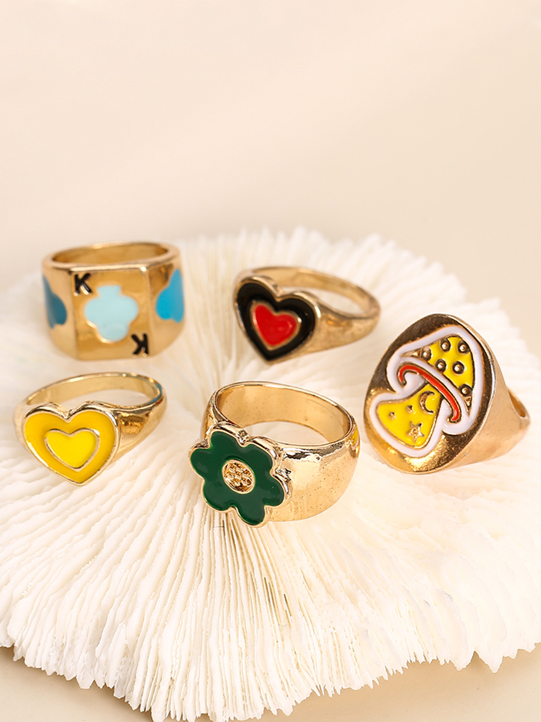 YouBella Jewellery Gold Plated Combo of 5 Rings for Girls and Women (Multicolor) (YBRG_20164)
