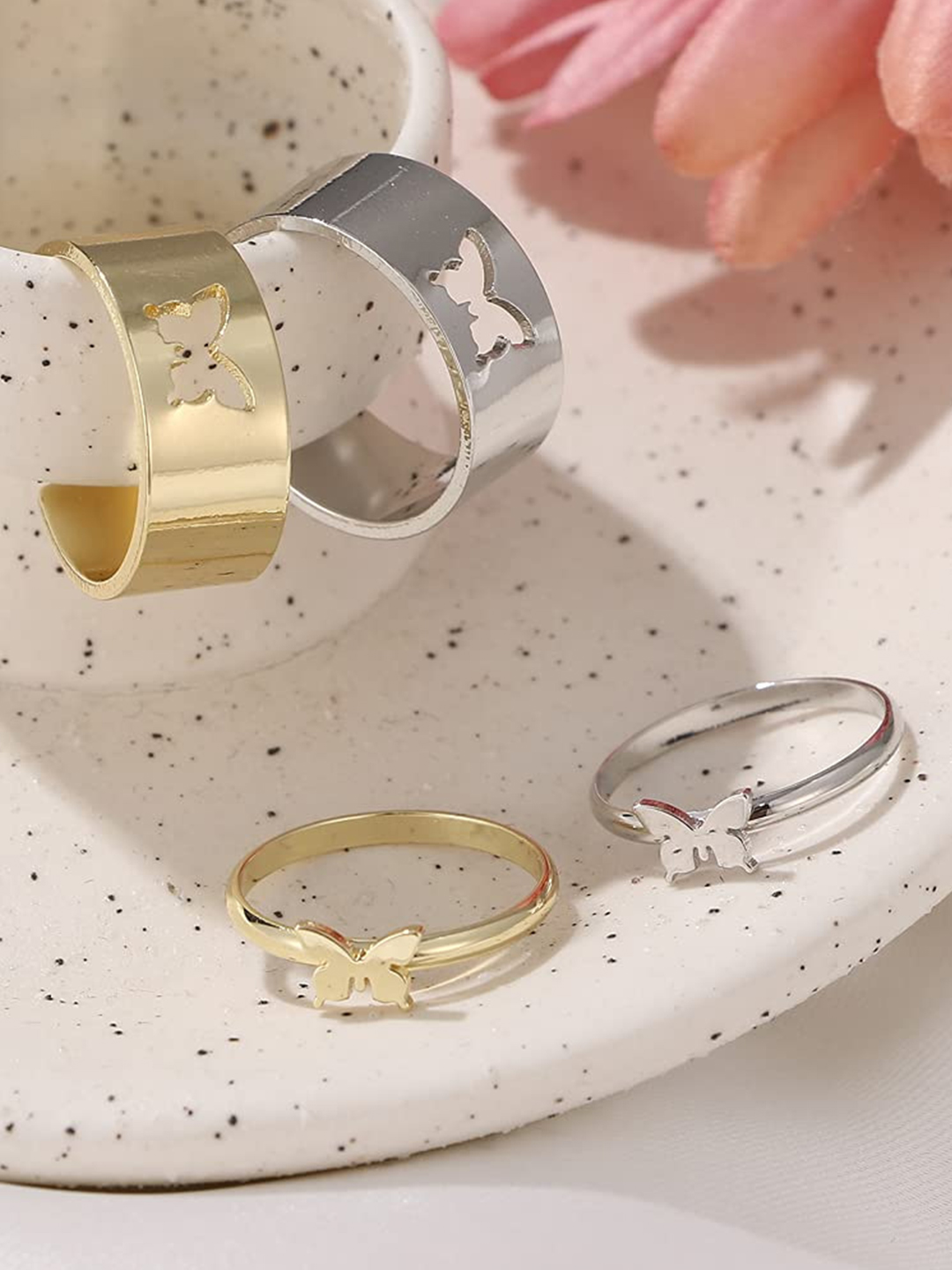 YouBella Jewellery Gold and Silver Plated Combo of 4 Rings for Girls and Women (Multicolor) (YBRG_20166)