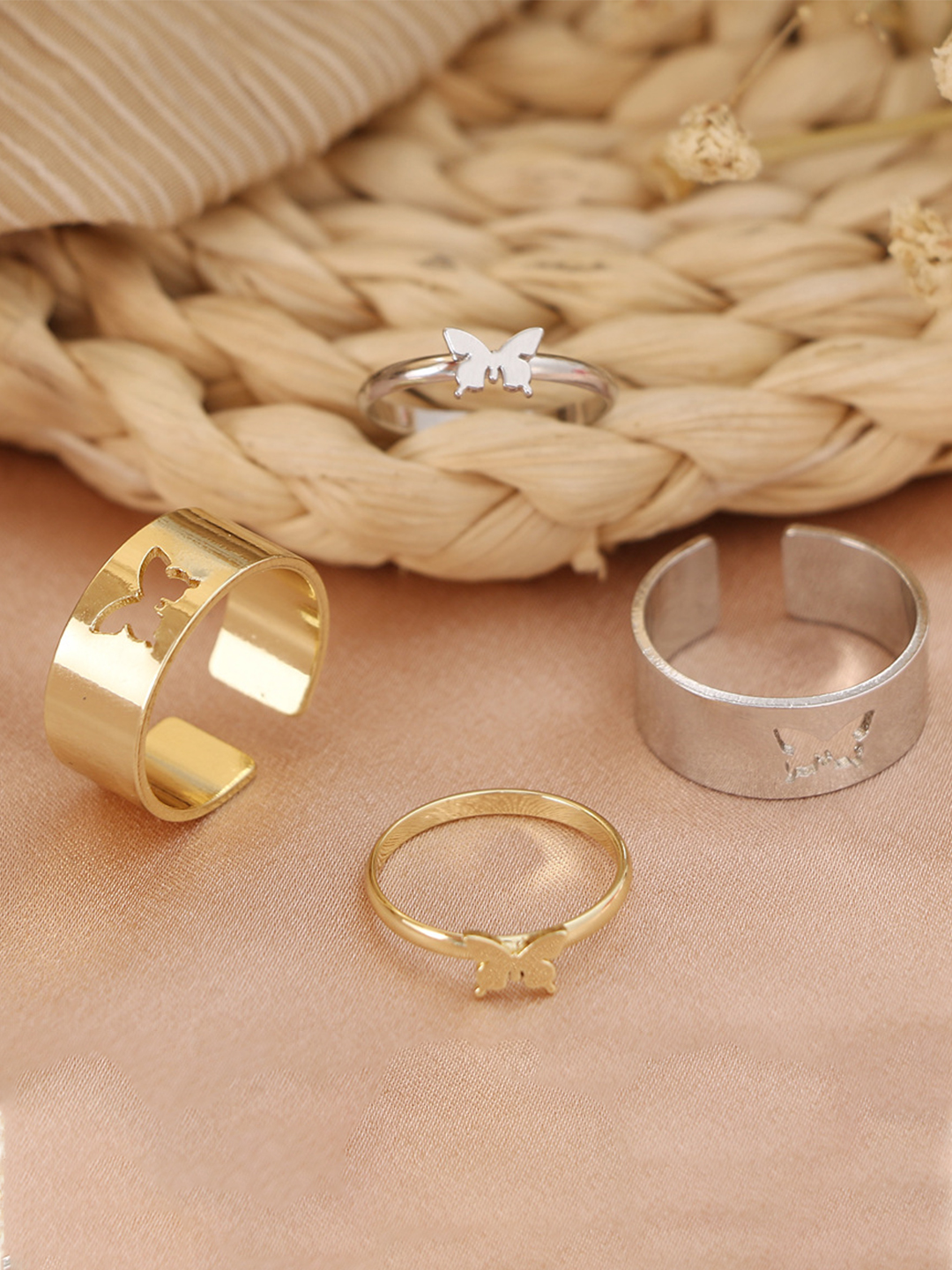 YouBella Jewellery Gold and Silver Plated Combo of 4 Rings for Girls and Women (Multicolor) (YBRG_20166)