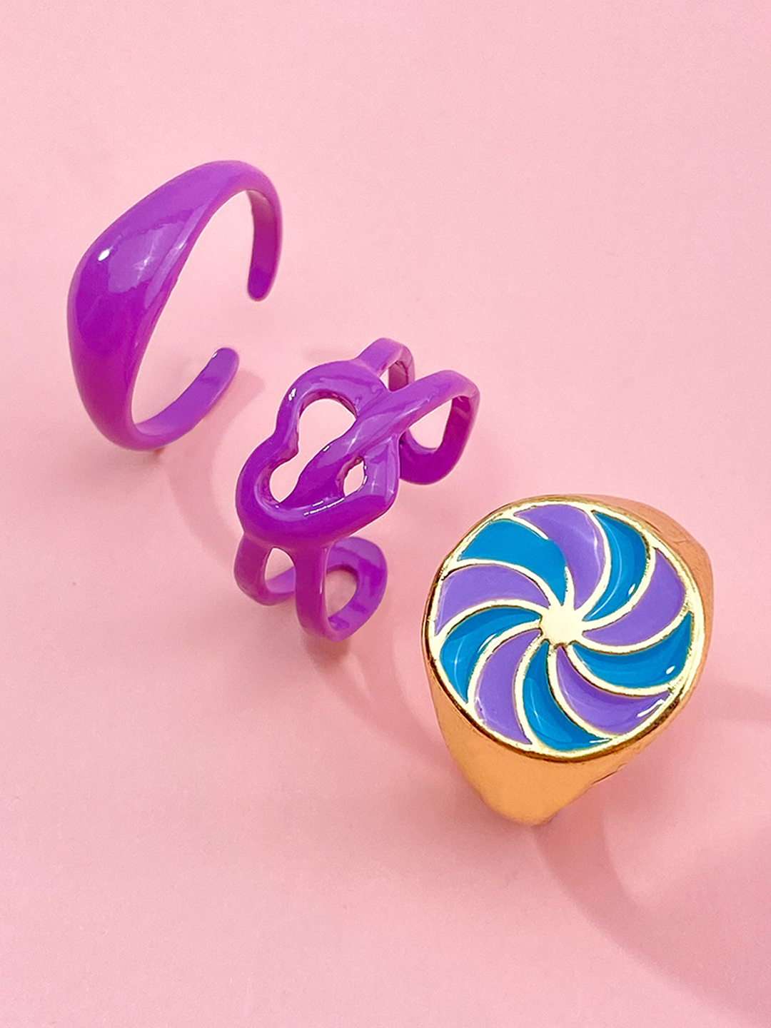 YouBella Jewellery Combo of 3 Rings for Girls and Women (Purple) (YBRG_20168)
