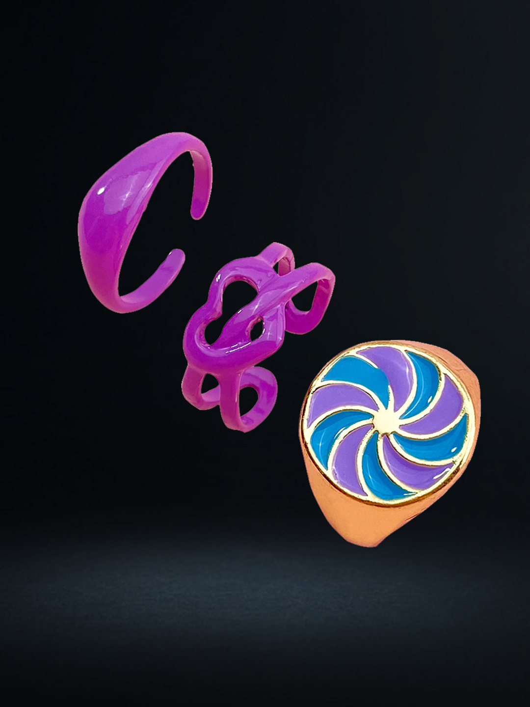 YouBella Jewellery Combo of 3 Rings for Girls and Women (Purple) (YBRG_20168)