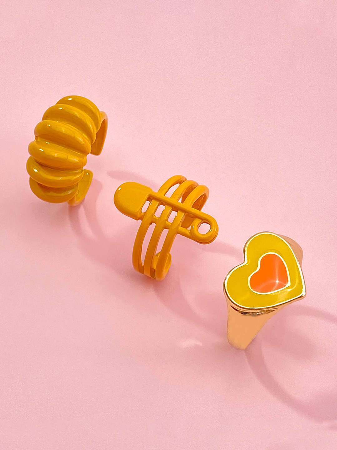 YouBella Jewellery Combo of 3 Rings for Girls and Women (Yellow) (YBRG_20169)