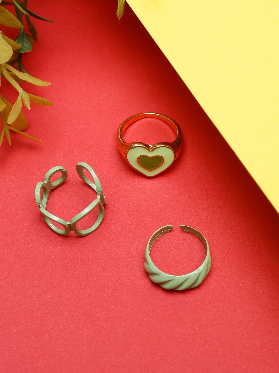 YouBella Jewellery Combo of 3 Rings for Girls and Women (Green) (YBRG_20170)