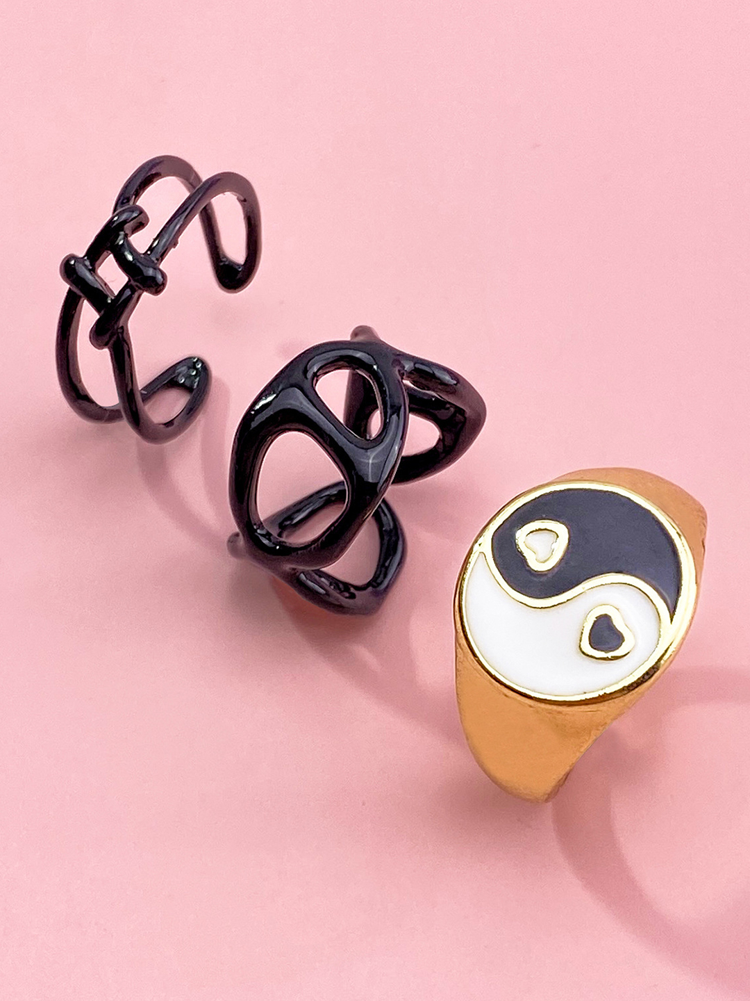 YouBella Jewellery Combo of 3 Rings for Girls and Women (Black) (YBRG_20175)