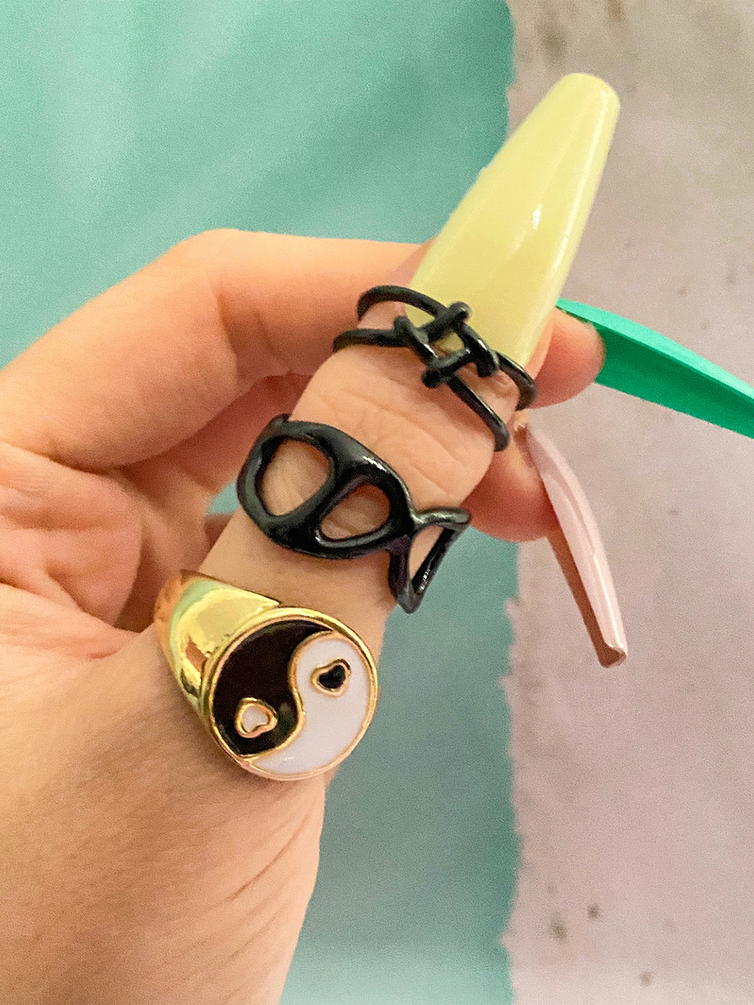YouBella Jewellery Combo of 3 Rings for Girls and Women (Black) (YBRG_20175)
