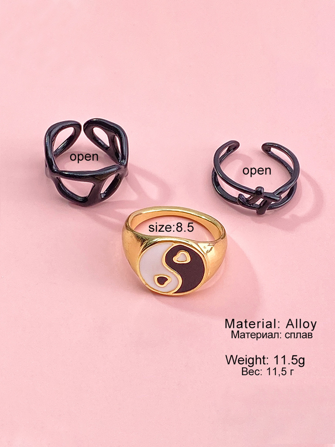 YouBella Jewellery Combo of 3 Rings for Girls and Women (Black) (YBRG_20175)