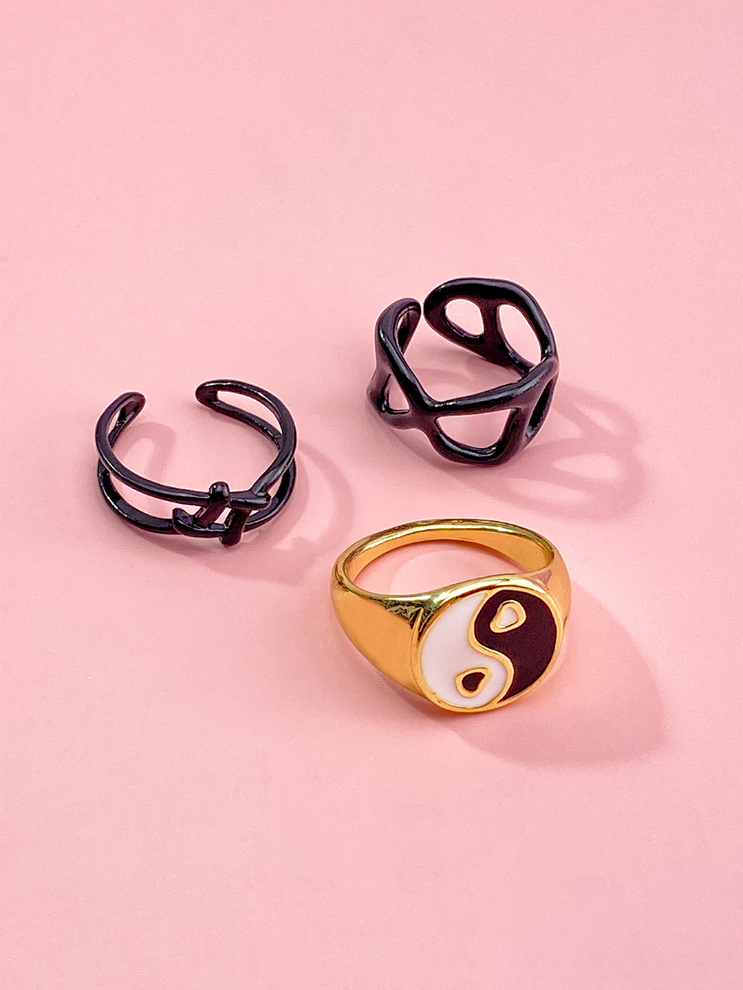 YouBella Jewellery Combo of 3 Rings for Girls and Women (Black) (YBRG_20175)