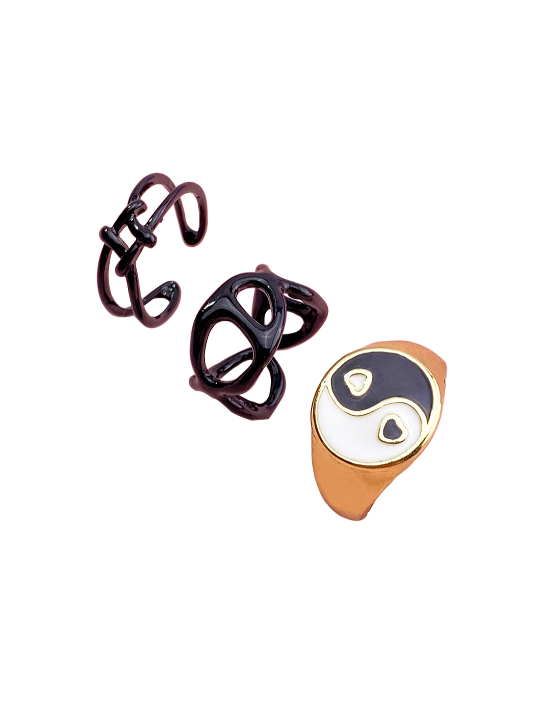 YouBella Jewellery Combo of 3 Rings for Girls and Women (Black) (YBRG_20175)