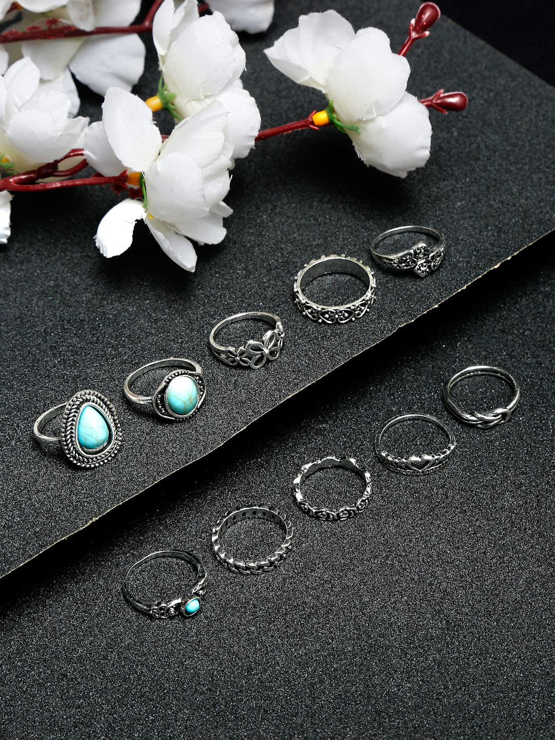 YouBella Jewellery Bohemian Style Combo of 10 Rings for Girls and Women (Silver) (YBRG_20252)