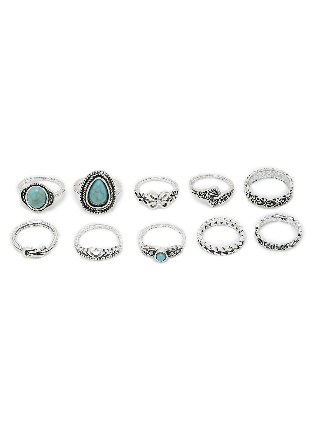 YouBella Jewellery Bohemian Style Combo of 10 Rings for Girls and Women (Silver) (YBRG_20252)