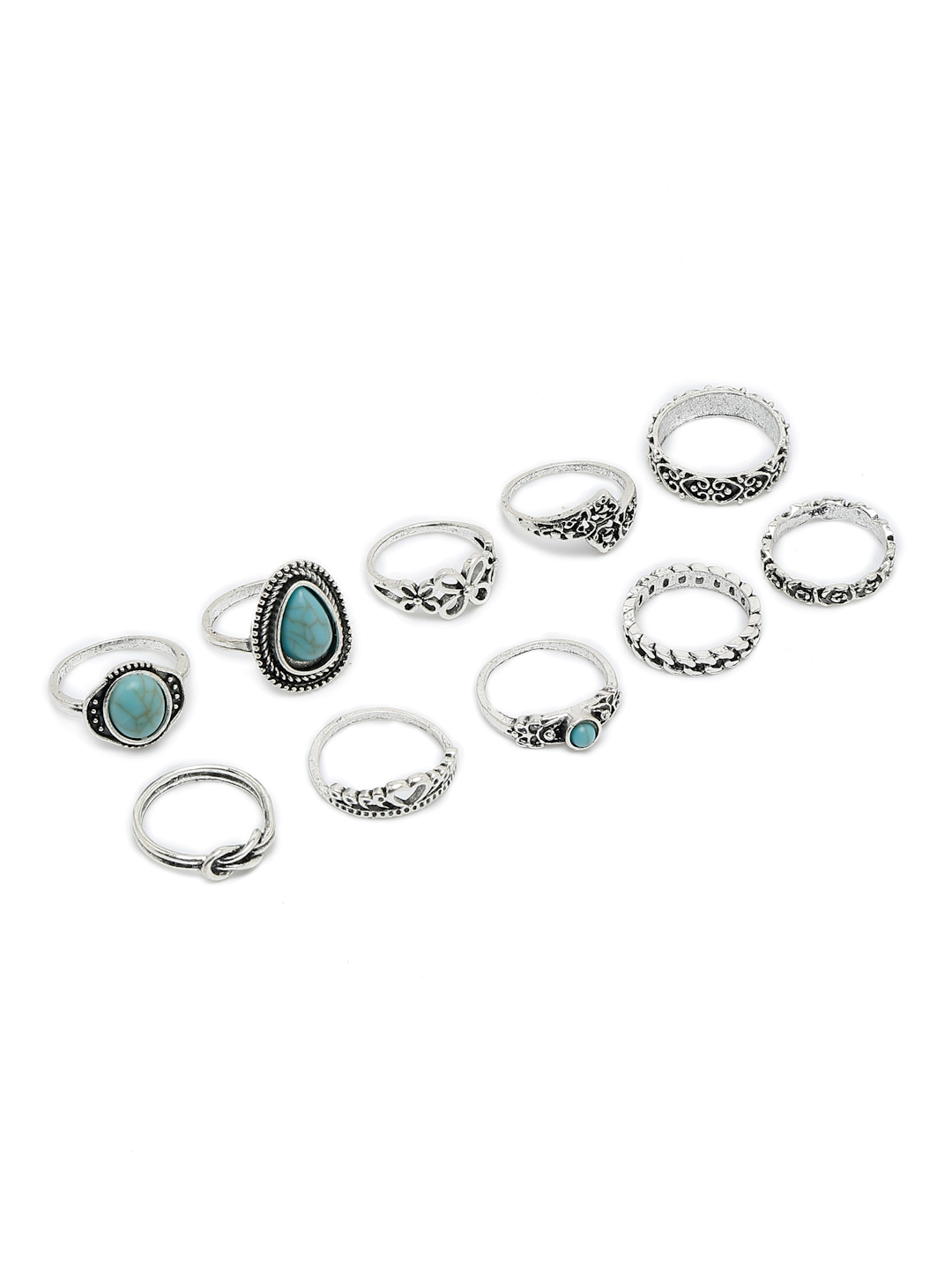 YouBella Jewellery Bohemian Style Combo of 10 Rings for Girls and Women (Silver) (YBRG_20252)